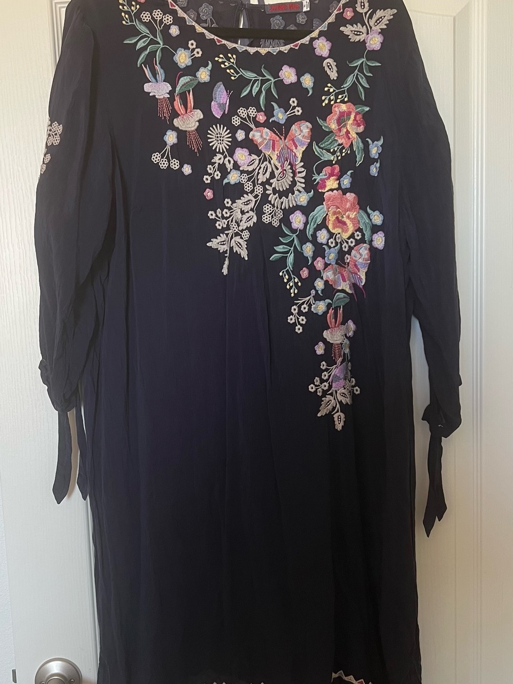 Johnny Was - Navy Blue Dress with Multicolor Floral Embroidery